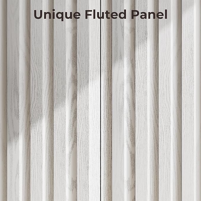 Fluted Cabinet with Storage, Buffet Cabinet Sideborad with 2 Doors, White Buffet Storage Accent Cabinets with Adjustable Shelves for Living Room, Entry, Hallway, Kitchen