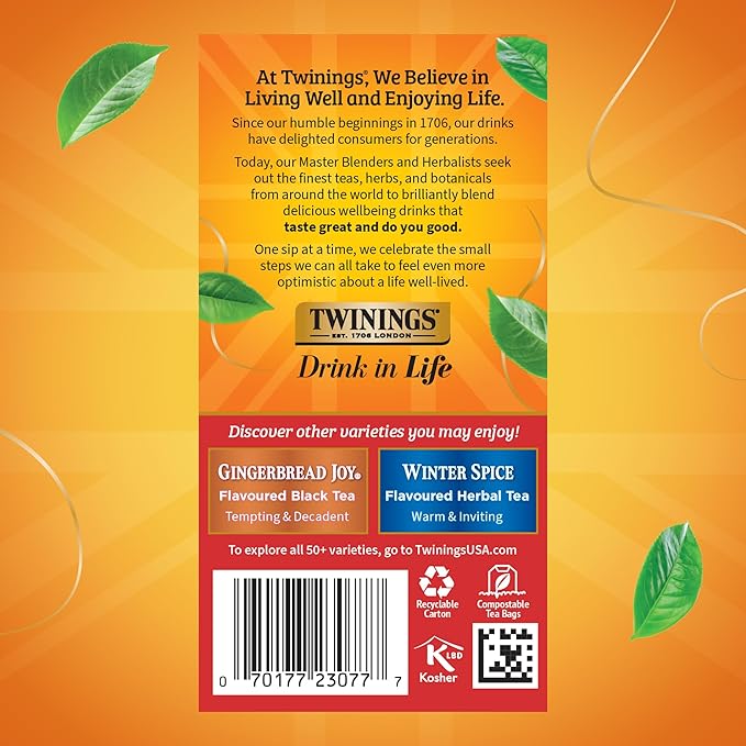 Twinings Christmas Black Tea Individually Wrapped Bags, 20 Count (Pack of 1), Aromatic Cinnamon & Clove, Caffeinated, Enjoy Hot or Iced, 20 Teabags