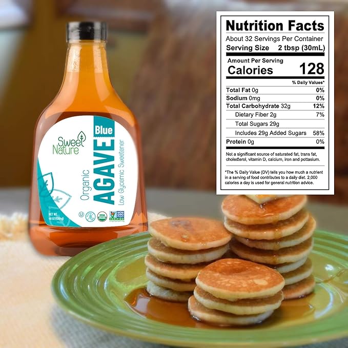 Sweet Nature, Blue Agave Nectar Sweetener Organic Non GMO Low Glycemic 46 OZ,