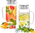 Set of 2 Glass Pitcher with Lid, 1200ml Leak Proof,Glass Water Jugs, BPA-Free,Microwave & Dishwasher Safe Pitcher,Sun & Iced Tea, Sangria,Cold Brew Coffee & More