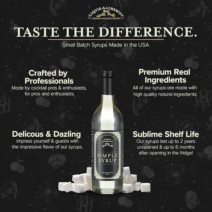 Liquid Alchemist Simple Syrup for Cocktails - Real Ingredients Make our Simple Sugar Syrup the Perfect Old Fashioned Mix - Non-GMO, Gluten Free & Vegan (25.4 oz)