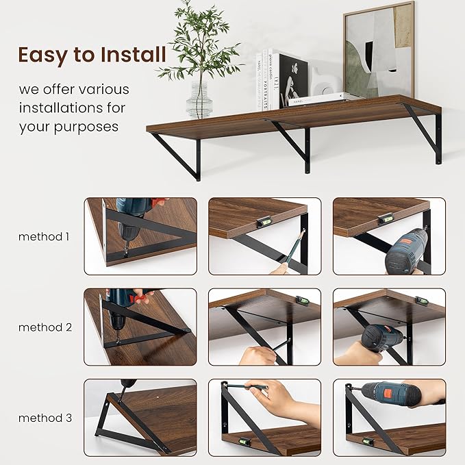 Axeman Deep Floating Shelves for Wall - 36 Inch Wide x 10 Inch Deep Floating Shelves Set of 2 -Walnut Wide Wall Shelves for Living Room Bathroom Bedroom