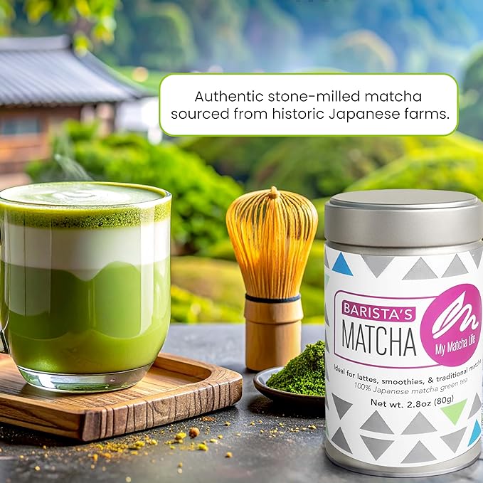 My Matcha Life (2.8oz) Barista's Premium 100% Japanese Matcha Vibrant Powder Smooth & Fresh Taste - Boost Energy, Focus, & Immune System - Vegan, Gluten Free - Lattes, Blended Drinks & Tea