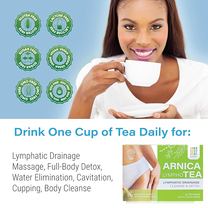 Bruizex Arnica Tea for Bruising and Swelling, Post Surgery Recovery after Liposuction, Tummy Tuck, 360 Lipo, BBL I Blend For Lymphatic Drainage Massage & Fibrosis with Ginger I 30 arnica tea bags