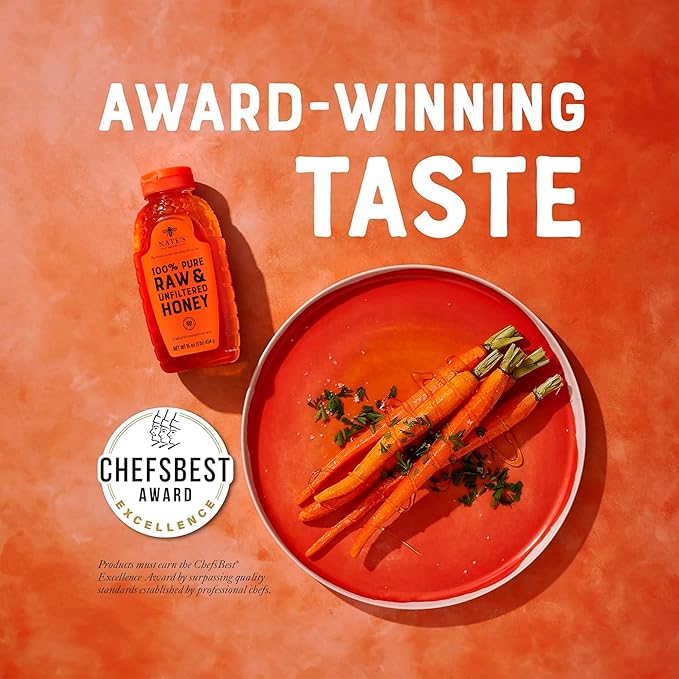 Nate's 100% Pure, Raw & Unfiltered Honey - Award-Winning Taste, 16 oz. Squeeze Bottle