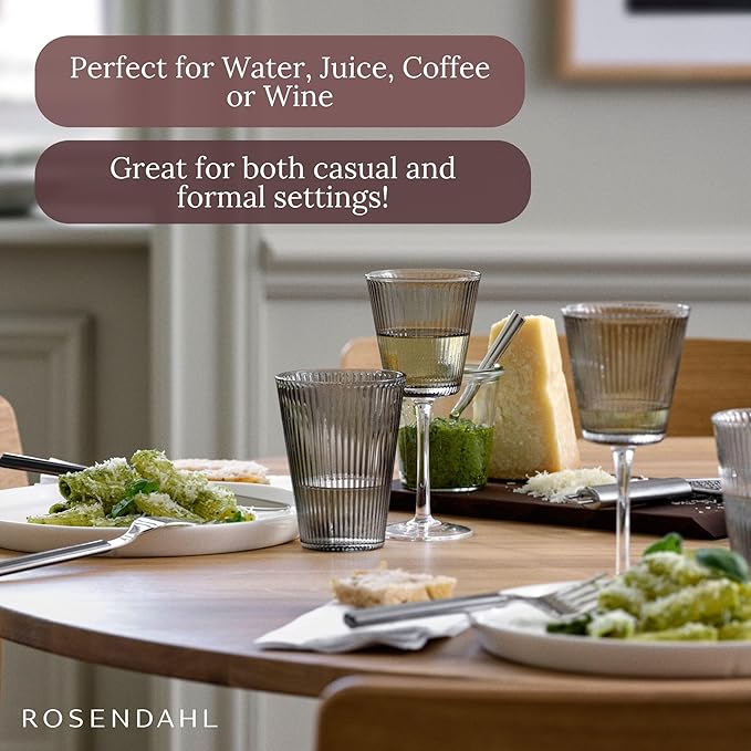 Rosendahl Grand Cru Nouveau Glass Tumbler Set (Set of 2) - 12.2 Fl. Oz. - Lead-Free, Dishwasher Safe, Elegant Clear Glass Drinkware for Water, Juice, Coffee, and Wine - Modern, Durable (Smoke)