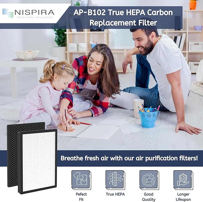 Nispira AP-B102 True HEPA Carbon Replacement Filter Compatible with Alexapure Breeze Air Purifier 3049, 1 Pack