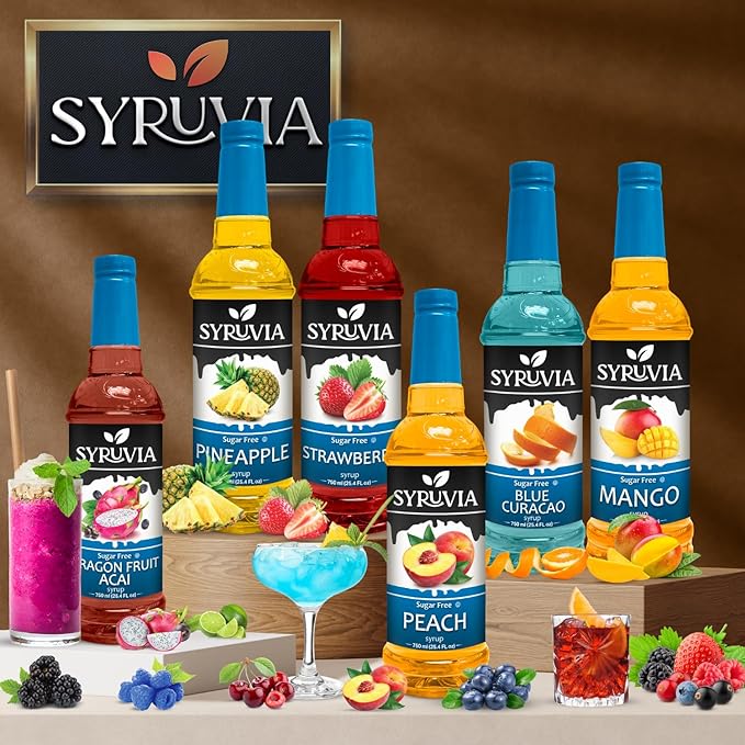 Syruvia Sugar-Free Blueberry Syrup, Flavored Syrup for Drinks, Cocktails, Lemonades, Iced Teas, and Desserts – 25.4 fl oz