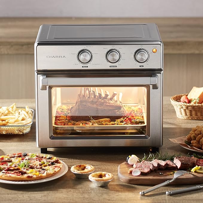 CIARRA CATOSMC01 Oil-Less Countertop Convection Oven, Air Fryer Toaster Oven with 6-in-1 Function, Nonstick Interior, 25QT, 1700W, Stainless Steel