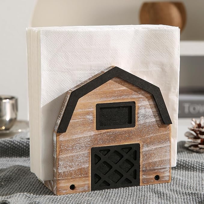 Vintage Wooden Napkin Holder for Table,Rustic Farmhouse Napkin Holders for Paper Napkins. (5.5"x5.5"x3")