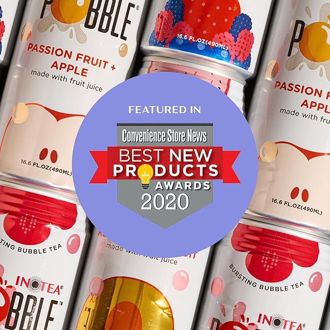 Inotea Pobble Bursting Bubble Tea - Refreshing Taiwanese Canned Boba with Popping Pearls - Ready-to-Drink Boba Tea - Enjoy Real Boba Without the Long Lines - Mixed Berries + Hibiscus - 12 pack