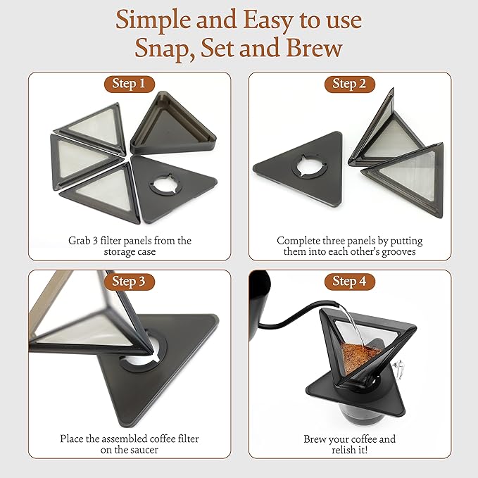 Portable Pour Over Coffee Dripper with Storage case, Stainless Steel Mesh Reusable Coffee Filter, Dishwasher Safe, Ideal for Camping, RV, Backpacking, or at Home, Office