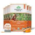 Organic India Tulsi Turmeric Chai Tea - Herbal Tea Bags with Caffeine, Ginger Root, Cinnamon, Holy Basil, Stress Relieving and Energizing, Immune Support, Helps Digestion - 18 Count, Pack of 6