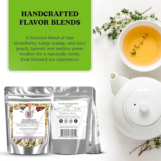 Nelson's Tea Strawberry Orange Peach - Caffeine Free Herbal Rooibos Loose Leaf Tea - Irresistable Blend of Green Rooibos, Orange Peel, Marigold and Strawberries - Fruit Loose Leaf (Sample 0.4 Oz)