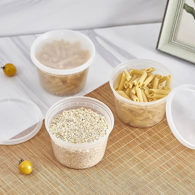 [240 Set - 16 oz.] Plastic Deli Food Storage Containers With Lids, Disposable togo containers for soup, Meal Prep, Slime | BPA Free | Stackable | Leakproof | Microwave | Dishwasher | Freezer Safe