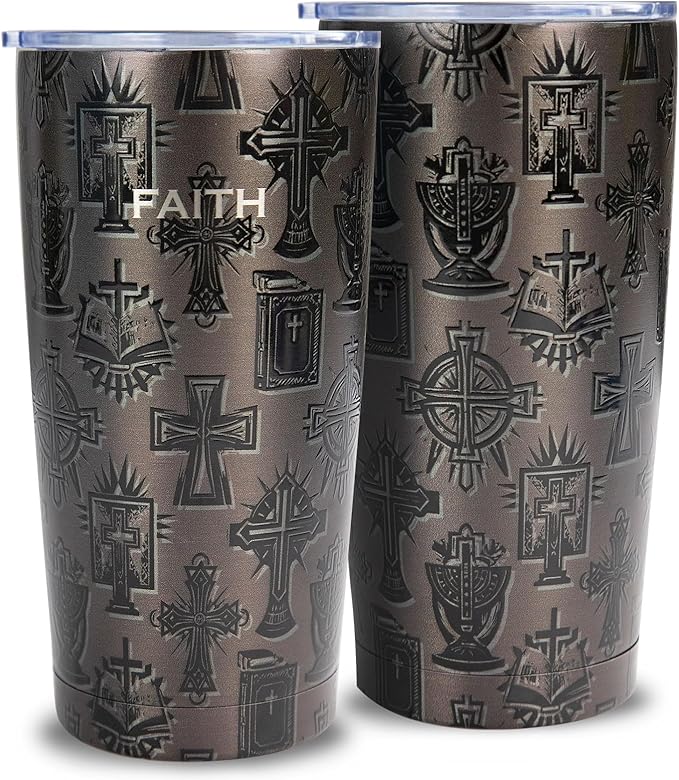 20oz Stainless Steel Double Insulated Tumbler | Christian Cross & Faith Design, Leak-Proof Travel Mug Cup for Hot/Cold Drinks, Ideal Pastor Appreciation/Catholic/Religious/Inspirational Gift