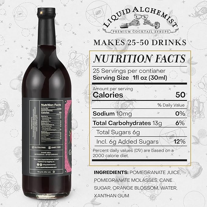 Liquid Alchemist Grenadine Syrup for Cocktails - Real Ingredients Make our Pomegranate Syrup the Perfect Shirley Temple Mix - Our Small Batch is Non-GMO, Gluten Free & Vegan (25.4 oz)
