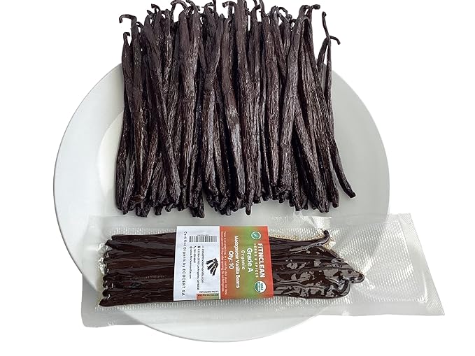 10 Organic Grade A Madagascar Vanilla Beans. Certified USDA Organic. 6"-7.5" for Extract, Paste, Essence and Baking by FITNCLEAN VANILLA. Bulk Bourbon Fresh NON-GMO Whole Gourmet Pods