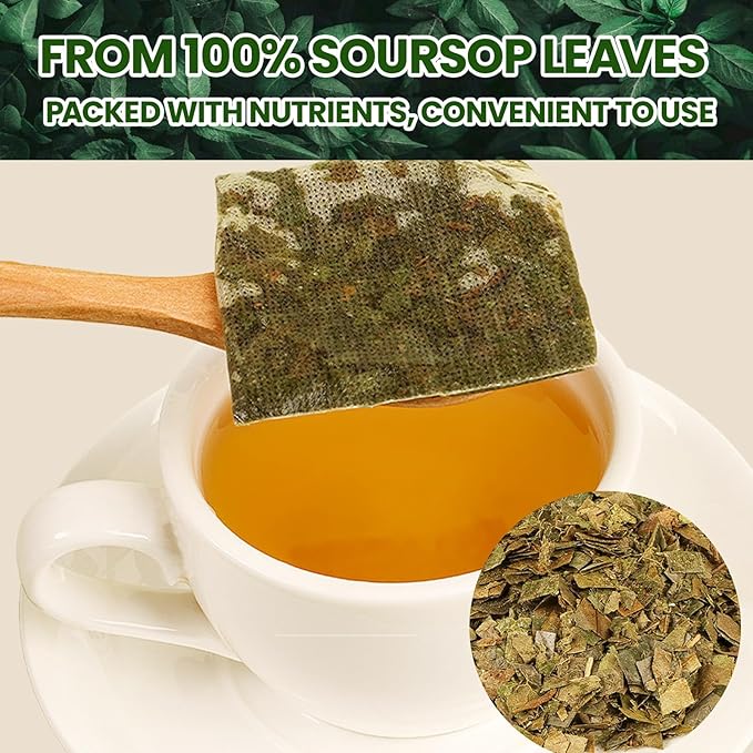 Natural Soursop Graviola Leaf Tea Bags, 100% Pure from Soursop Leaves, Handmade