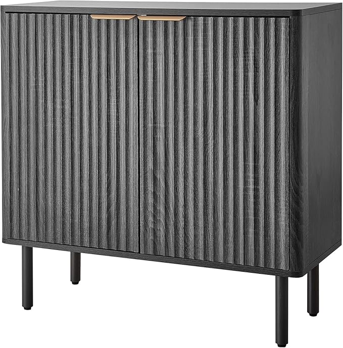VEVOR Buffet Cabinet, Sideboard Cabinet with 2-Tier Storage, Coffee Bar Cabinet with Adjustable Shelves, Fluted Sideboard Buffet for Hallway, Entryway, Living Room, or Kitchen, Black