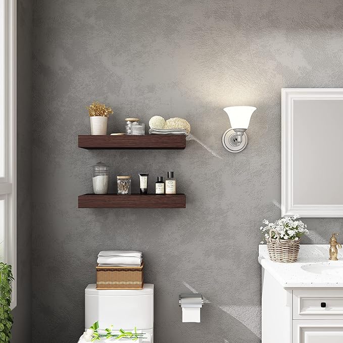 WELLAND Colin 10" Deep Floating Shelves Rustic Wall Shelf Wall Mounted Wooden Shelves (Walnut, 24X10X2.75 inch)