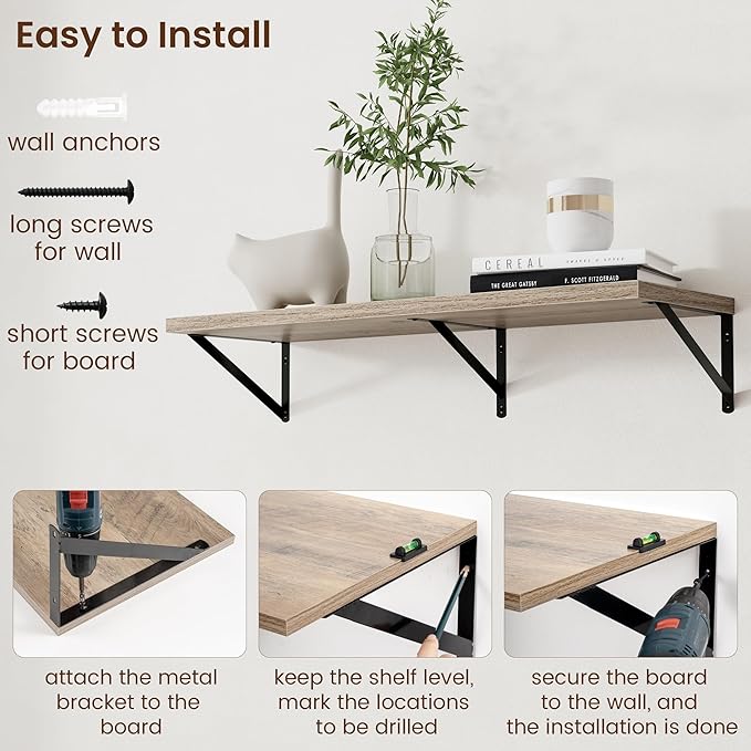 Axeman 12 Inch Deep Floating Shelves for Wall - 36 Inch Wide x 12 Inch Deep Wall Shelves Set of 2 - Rustic Grey Wood Floating Shelves for Living Room