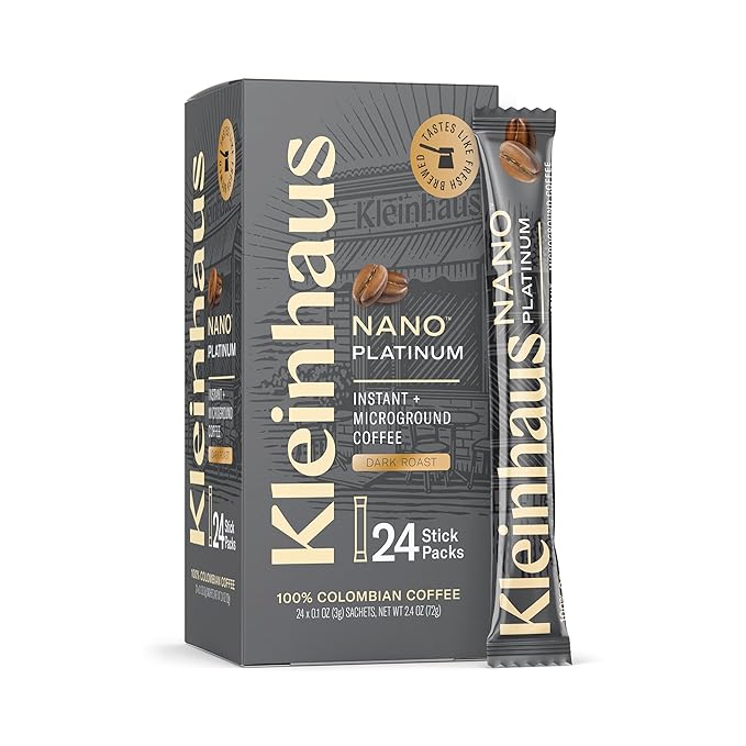Kleinhaus Dark Roast Nano Single-Serve Instant Coffee + Microground | 100% Colombian Arabica Coffee | Freeze dried | Fresh Brewed Taste | 24 Packets