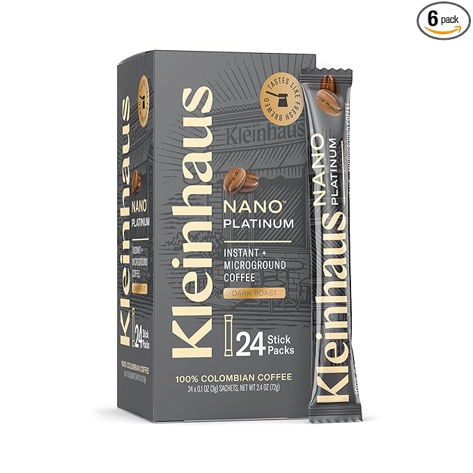 Kleinhaus Dark Roasted Nano Single-Serve Instant Coffee + Microground | 100% Colombian Arabica Coffee | Freeze dried | Fresh Brewed Taste | 6 X 24 Packets