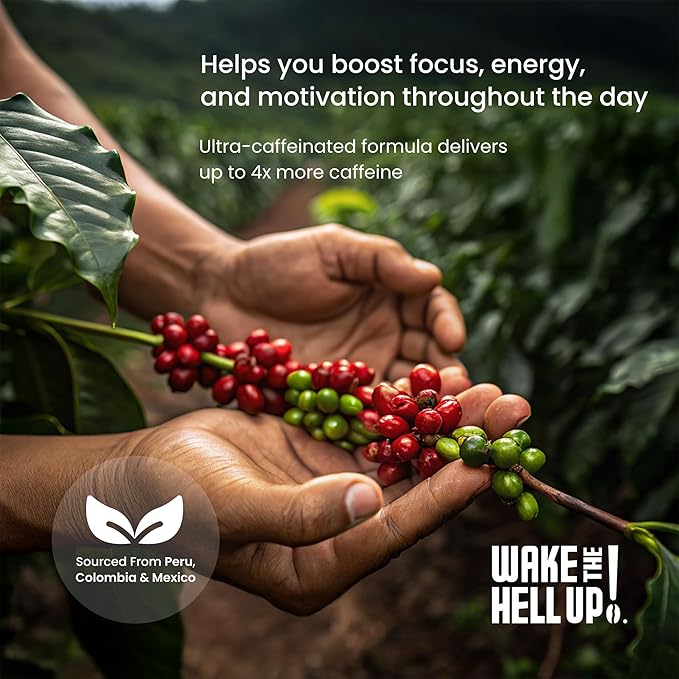 Wake The Hell Up! 1lb Ultra-Caffeinated Jamaican Me Crazy® Ground Coffee, Low Acid, Medium-Dark Roast