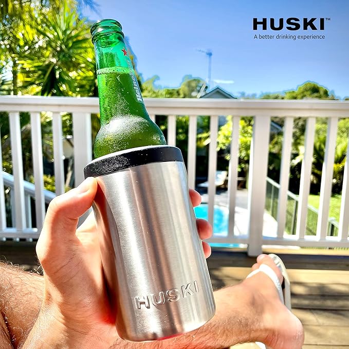 Huski Beer Cooler 2.0 | NEW | Premium Can and Bottle Holder | Triple Insulated Marine Grade Stainless Steel | Detachable 3-in-1 Opener | Works as a Tumbler | Best Gifts for Beer Lovers (Stone Grey)