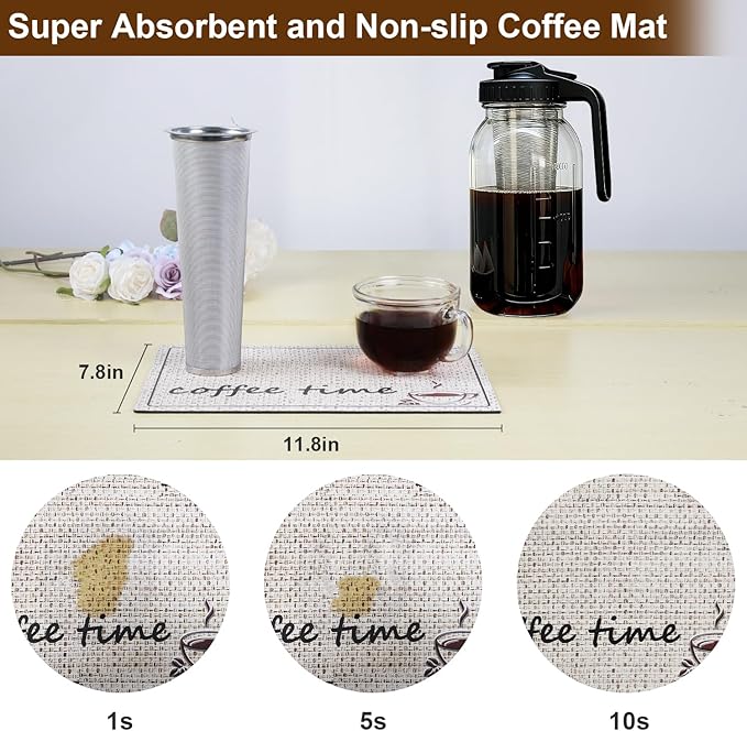 Cold Brew Coffee Maker, 64oz Cold Brew Pitcher with Stainless Steel Filter & Coffee Mat, Glass Cold Brew Mason Jar with Airtight Lid, Cold Brew Brewer Kit Tea Infuser Pitcher, Gifts for Coffee Lovers