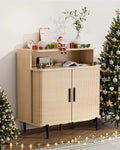 SUNCOZE Fluted Storage Cabinet with Sliding Tambour Doors, Sideboard Buffet Cabinet with Storage, Modern Accent Coffee Bar for Kitchen, Entryway, Living & Dining Room (Wood)