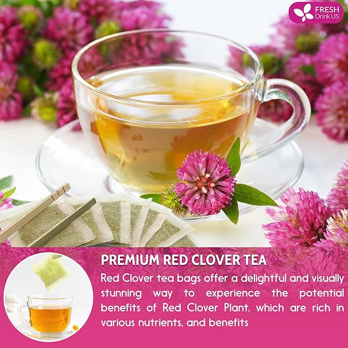 FreshDrinkUS, Premium Red Clover Herbal Tea– 35 Tea Bags – Pure – Naturally Smooth & Mild Flavor – Premium Quality, Eco-Conscious Packaging. Caffeine-Free. Gluten Free. Vegan