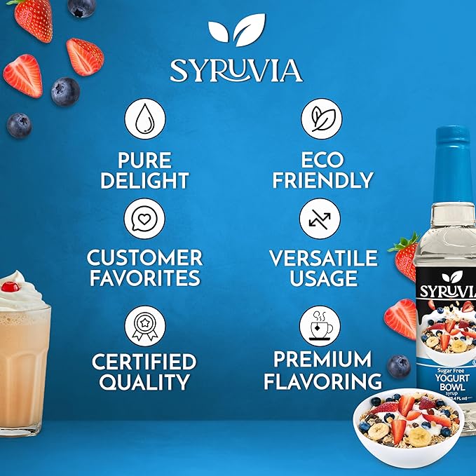 Syruvia Sugar Free Coffee Syrup, Yogurt Bowl Flavored Syrup for Drinks, Lattes and Desserts – 25.4 fl oz