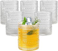 12oz Hobnail Drinking Glasses Set of 6,Clear Vintage Glassware Embossed Water Tumbler,Cocktail Glass Cups for Beer,Whiskey,Juice and Various Mixed Drinks