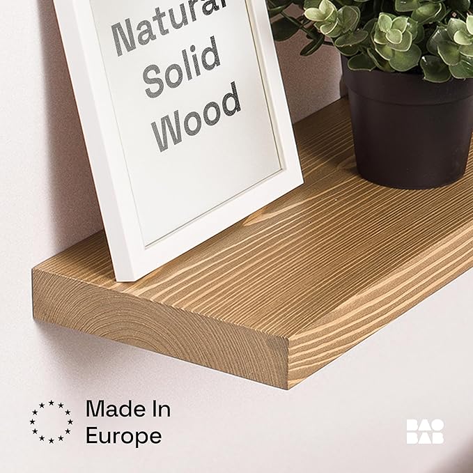 BAOBAB WORKSHOP Natural Wood Floating Shelves for Wall 24 inch - Floating Wall Shelves for Kitchen Bedroom - Wooden Bathroom Shelves - Oak Floating Shelf - 24 x 6.7 Inch, Set of 2