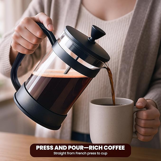 Utopia Kitchen Borosilicate Glass French Press Coffee Maker 34 oz, Heat-Resistant Cafetiere & Tea Maker, Thickened Glass Coffee Press for Travel and Camping, Black