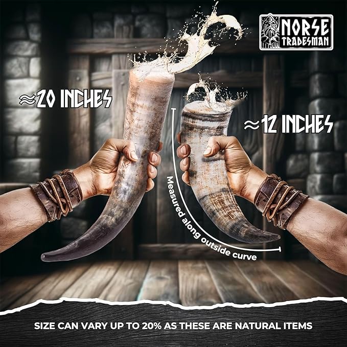 Norse Tradesman Genuine 12" Ox-Horn Viking Drinking Horn with Fitted Stand & Burlap Gift Sack - The Original, 12-Inches, High Polish