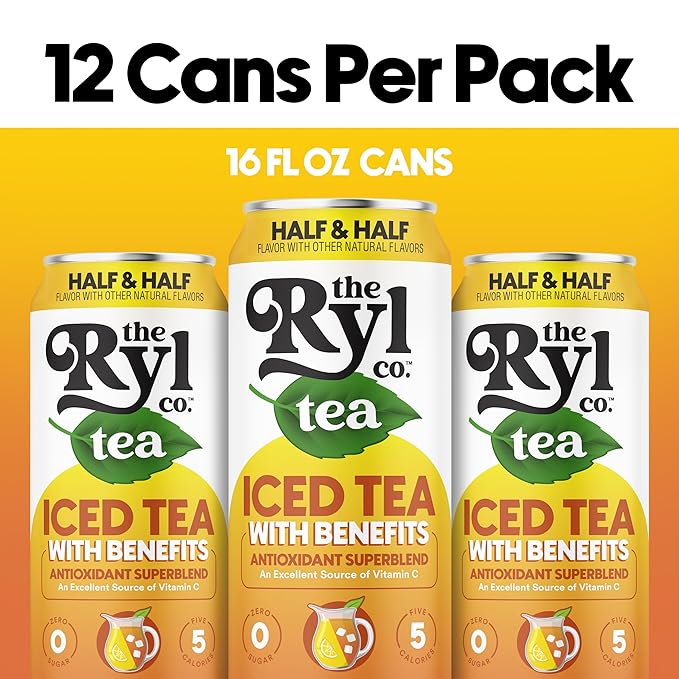 Ryl Iced Tea, Half & Half, Antioxidant Superblend, No Artificial Ingredients, 16.0 Fl Oz (12-Pack)