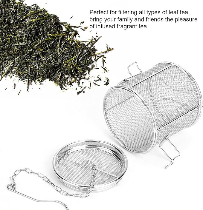 Tea Infuser, Stainless Steel Construction Wire Mesh Design Multifunctional Use, Seasoning Strainer Basket Filter, Silver 10x10cm, for Kitchen Cooking Tea Soup Infusion