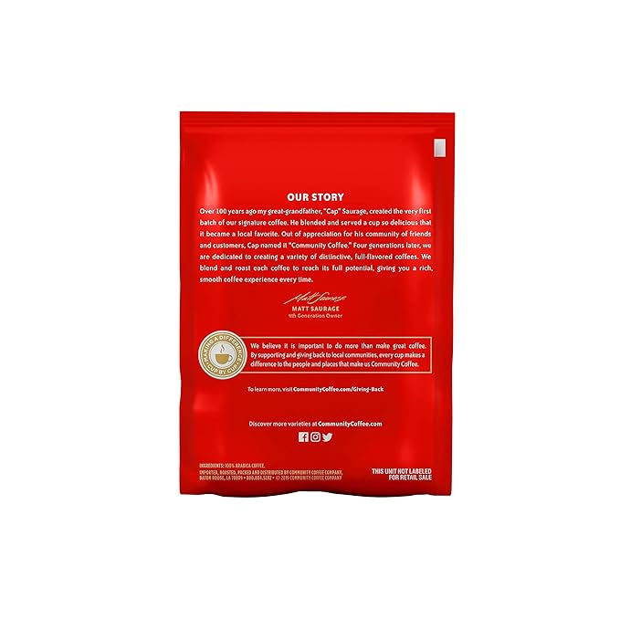 Community Coffee 100% Colombia Pre-Measured Coffee Packs, Medium Dark Roast, 2.5 Ounce Each (Box of 40)