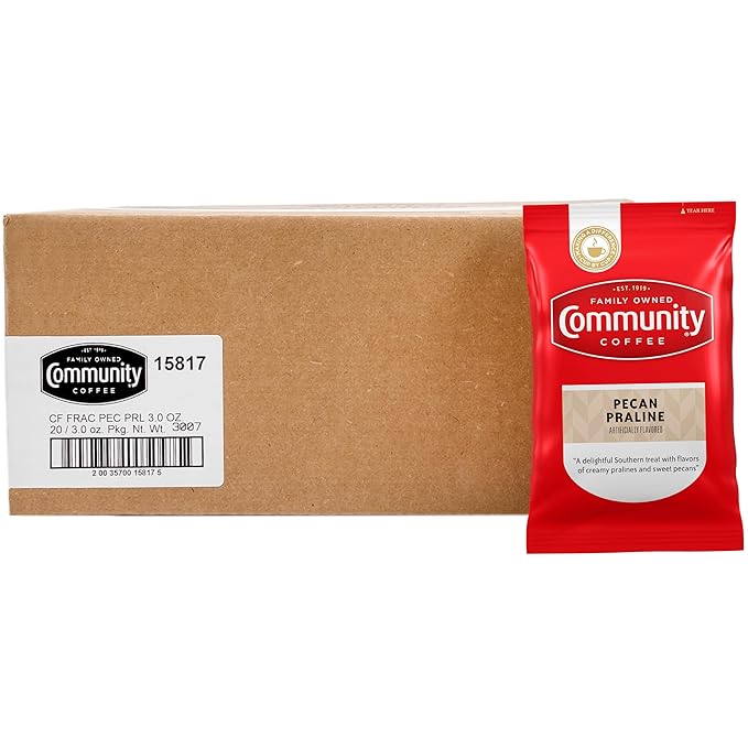Community Coffee Pecan Praline Flavored, Medium Roast Pre-Measured Coffee Packs, 3.0 Ounce Each (Pack of 20)
