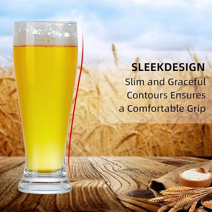 Beer Glasses Set of 6 14oz Pint Glasses Tall Beer Cups Drinking Glasses for Cold Beverages Classic Beer Drinking Glasses Set for Party
