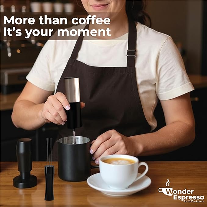 WDT Tool Espresso Magnetic, Espresso Tool Kit, Coffee Tamper 51mm, Milk Frother Handheld, Frothing Pitcher Stainless Steel, Electric Drink Mixer Wand, Barista Tools for Coffee Lovers