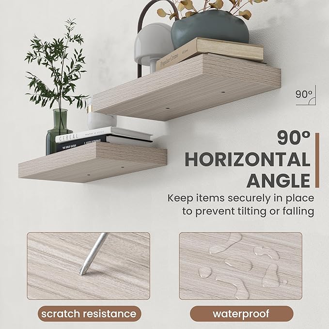 72 Inch Floating Shelves, 8 Inch Deep Floating Shelves for Wall, Hanging Shelf with Invisible Brackets, Deep Shelves for Bathroom, Bedroom, Living Room, Grey, Set of 1