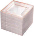 bUCLA 100 Pieces Clear Rose Gold Square Plastic Plates - 6 Inch Clear Plastic Dessert/Cake Plates with Rose Gold Trim Disposable - Ideal for Party, Wedding, Mother's Day & Valentine's Day