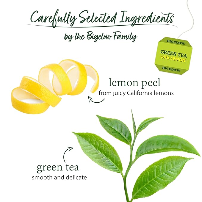 Bigelow Tea Green with Lemon Tea Bags, Caffeinated, 20 Count, Pack of 6