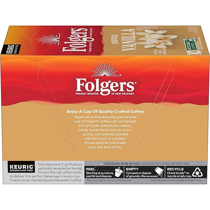 Folgers French Vanilla Artificially Flavored Coffee, Keurig K-Cup Pods, 10 Count Box