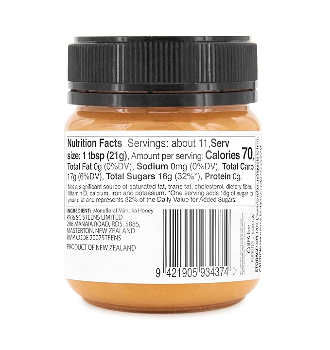 Steens Manuka Honey - MGO 263+ - Pure & Raw 100% Certified UMF 10+ Manuka Honey - Bottled and Sealed in New Zealand - 1x 7.9 oz Jar