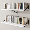 Deep Wall Shelves 36"W x 12"D Engineered Wood Floating Shelves for Wall, Sturdy Metal Bracket Bookshelves Home Decor Storage for Living Room Bedroom Bathroom Kitchen, Set of 2, White Finish
